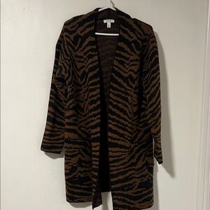 Nine West Black and Brown Animal Print Cardigan